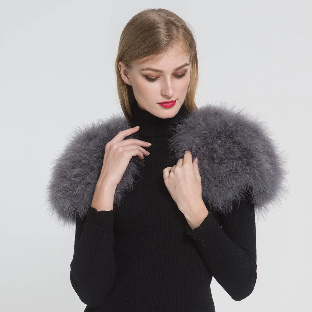 Real Fur Cape Shrug Genuine Ostrich Feather Fur Shawl Poncho Grey