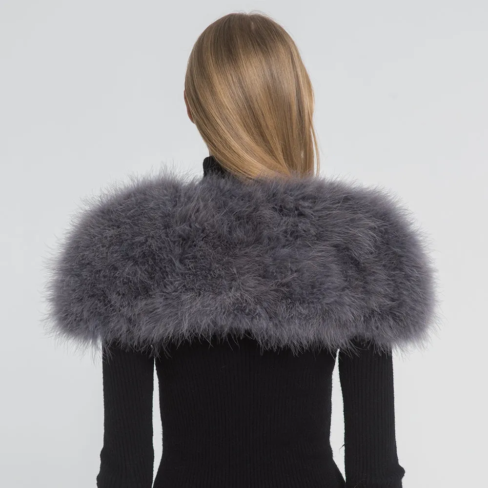 Real Fur Cape Shrug Genuine Ostrich Feather Fur Shawl Poncho Grey
