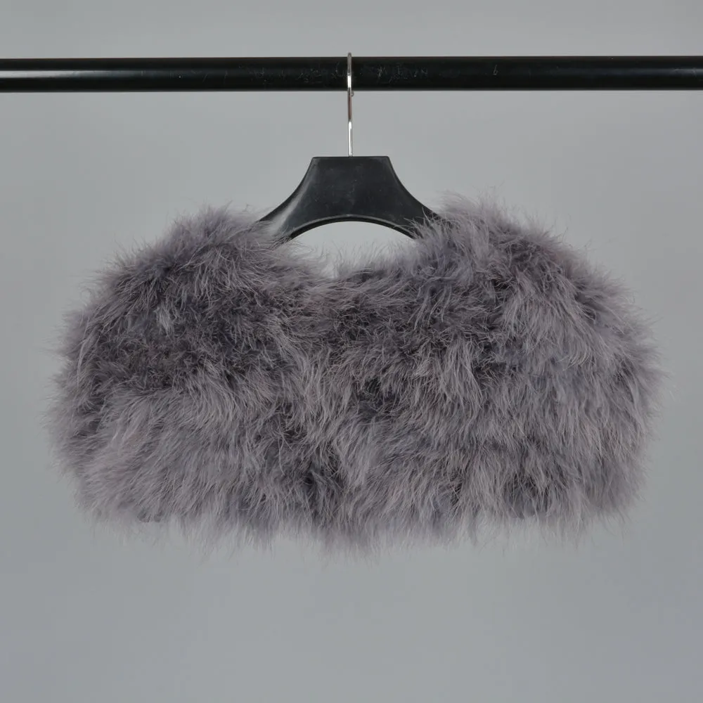 Real Fur Cape Shrug Genuine Ostrich Feather Fur Shawl Poncho Grey