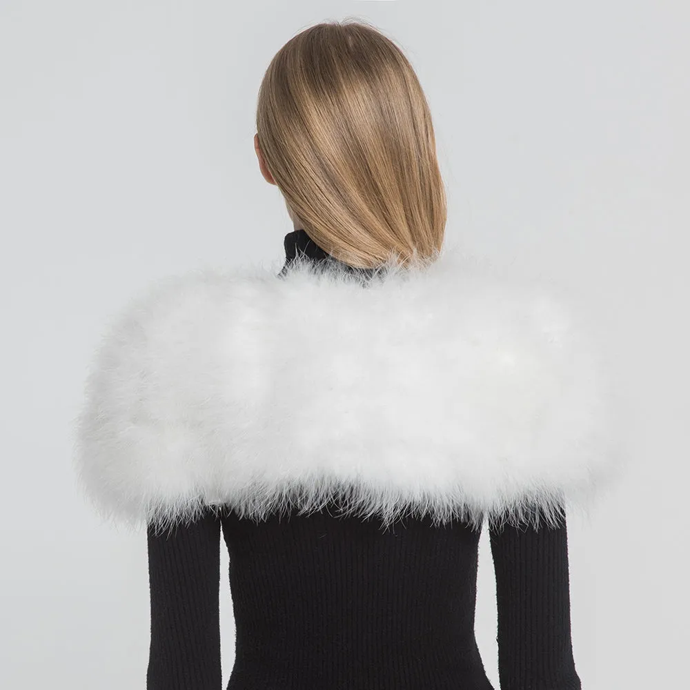 Real Fur Cape Shrug Women Genuine Ostrich Feather Fur Shawl Poncho White
