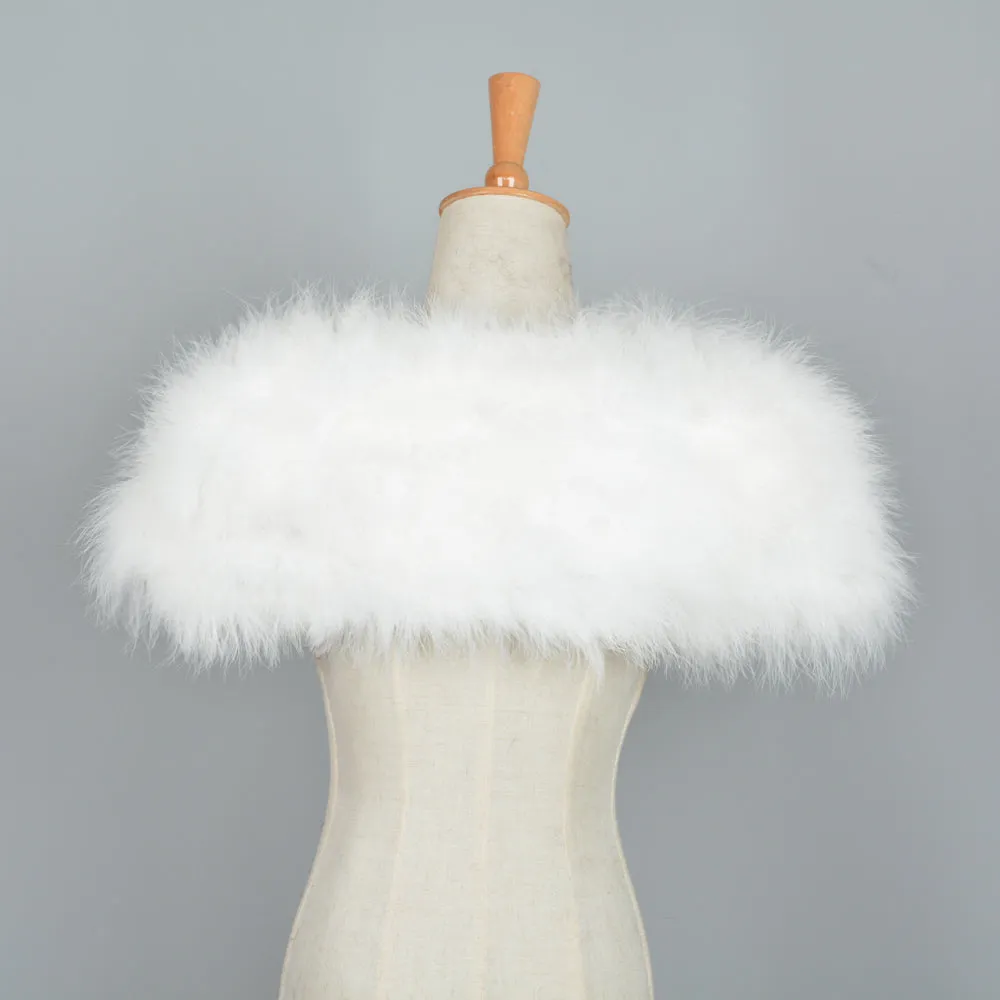 Real Fur Cape Shrug Women Genuine Ostrich Feather Fur Shawl Poncho White