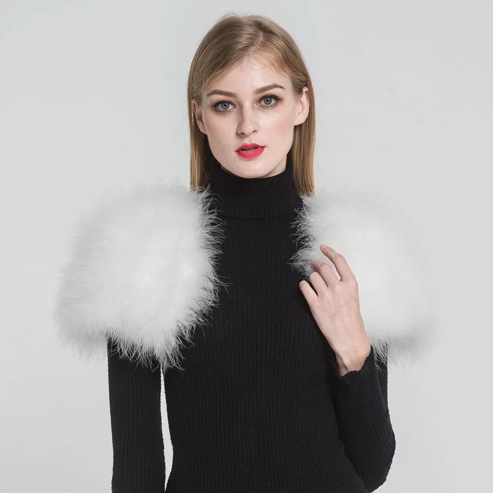 Real Fur Cape Shrug Women Genuine Ostrich Feather Fur Shawl Poncho White