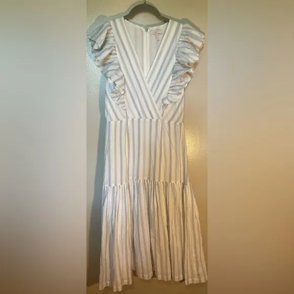 Rebecca Taylor, Yard Dyed Stripe Midi Dress with Flutter Sleeves, size 4