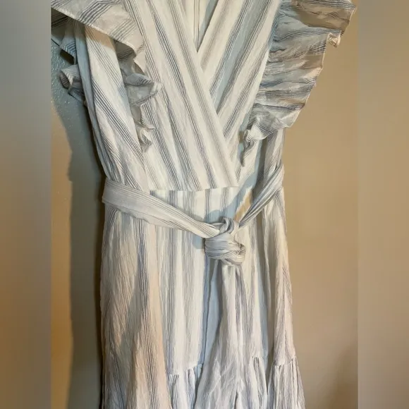 Rebecca Taylor, Yard Dyed Stripe Midi Dress with Flutter Sleeves, size 4