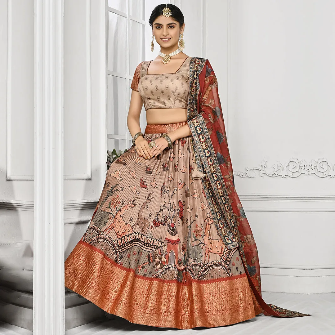 Red and Cream Forest Printed Lehenga Set