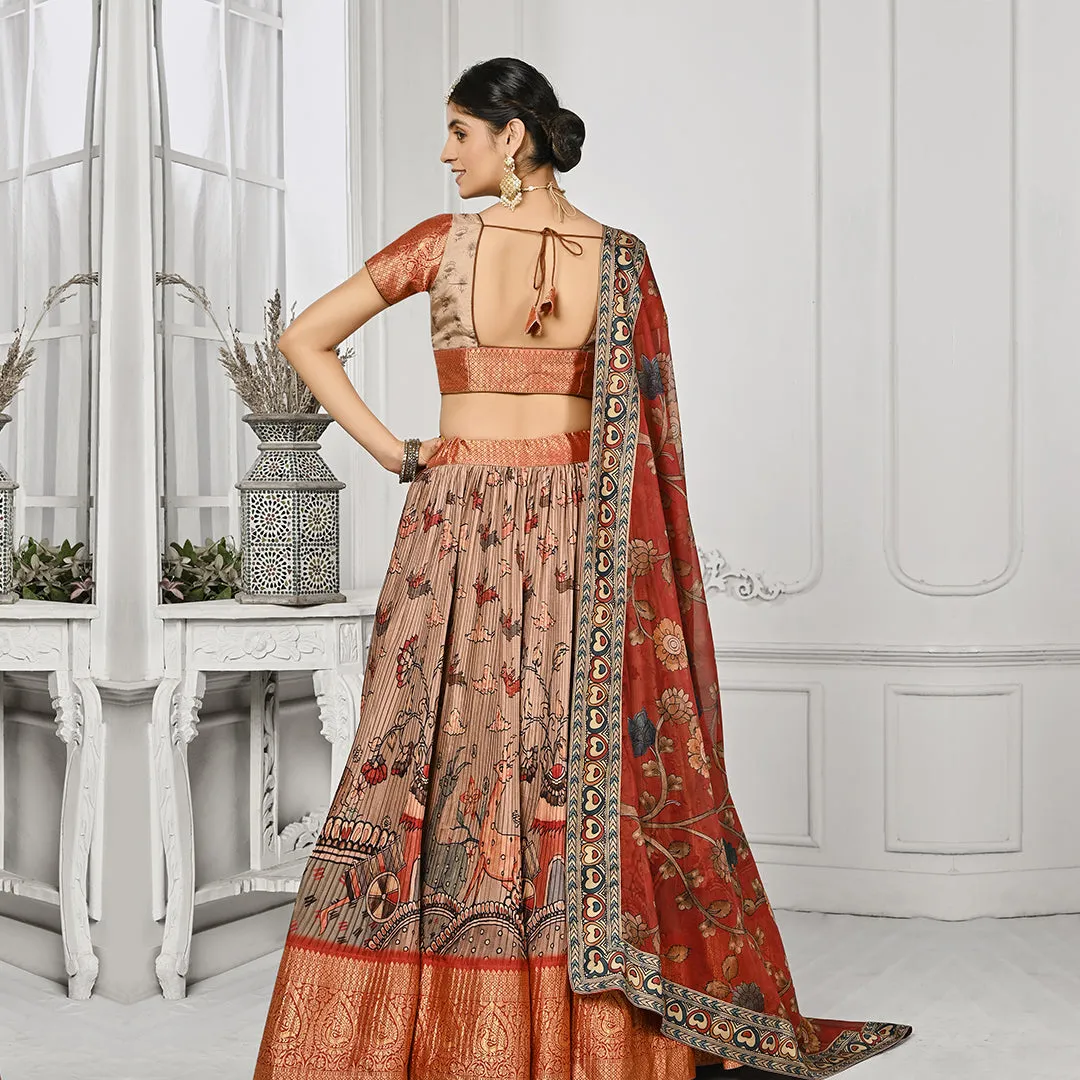 Red and Cream Forest Printed Lehenga Set