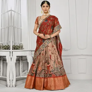 Red and Cream Forest Printed Lehenga Set