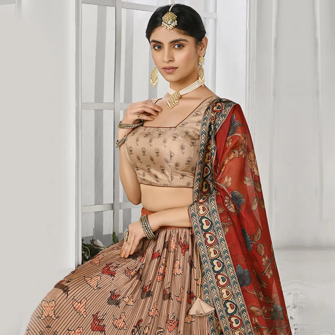 Red and Cream Forest Printed Lehenga Set