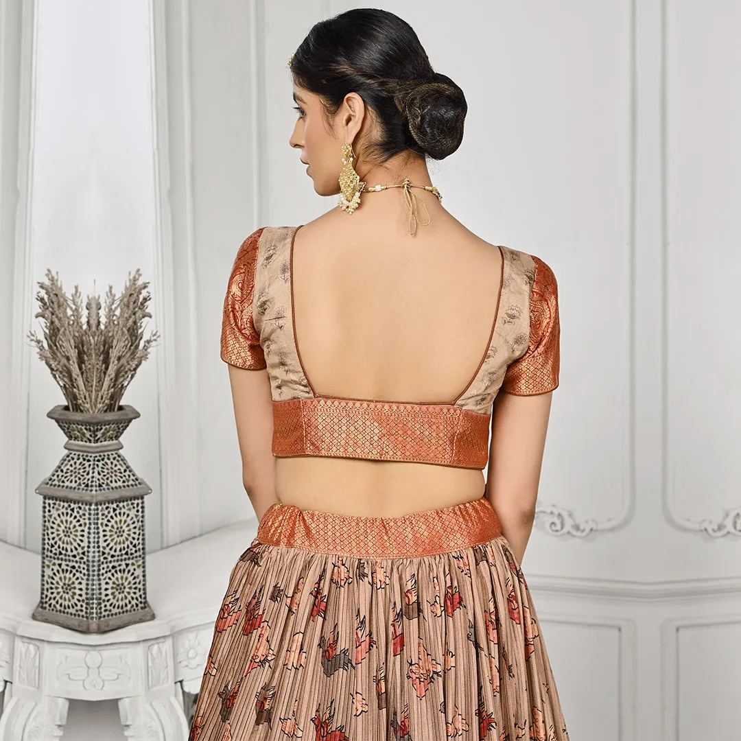 Red and Cream Forest Printed Lehenga Set