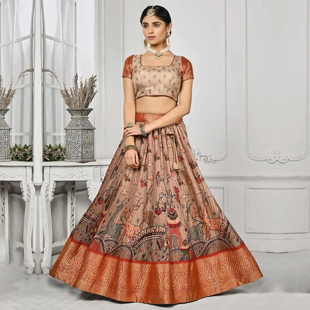 Red and Cream Forest Printed Lehenga Set