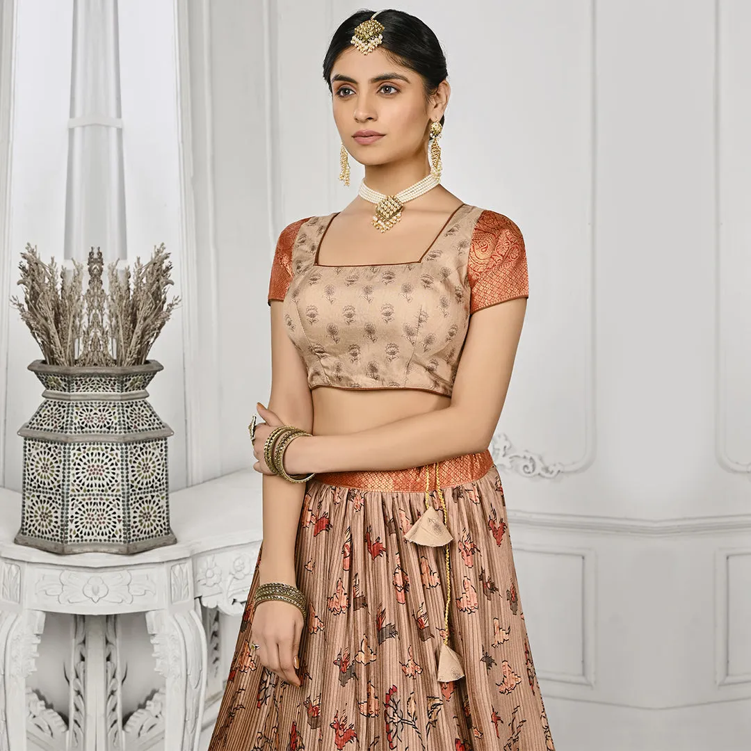 Red and Cream Forest Printed Lehenga Set