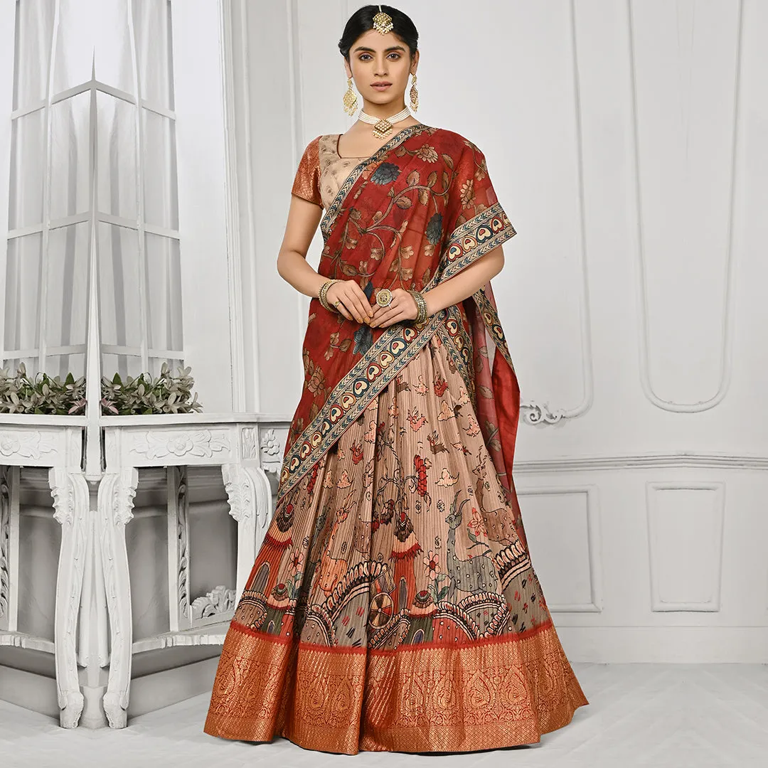 Red and Cream Forest Printed Lehenga Set