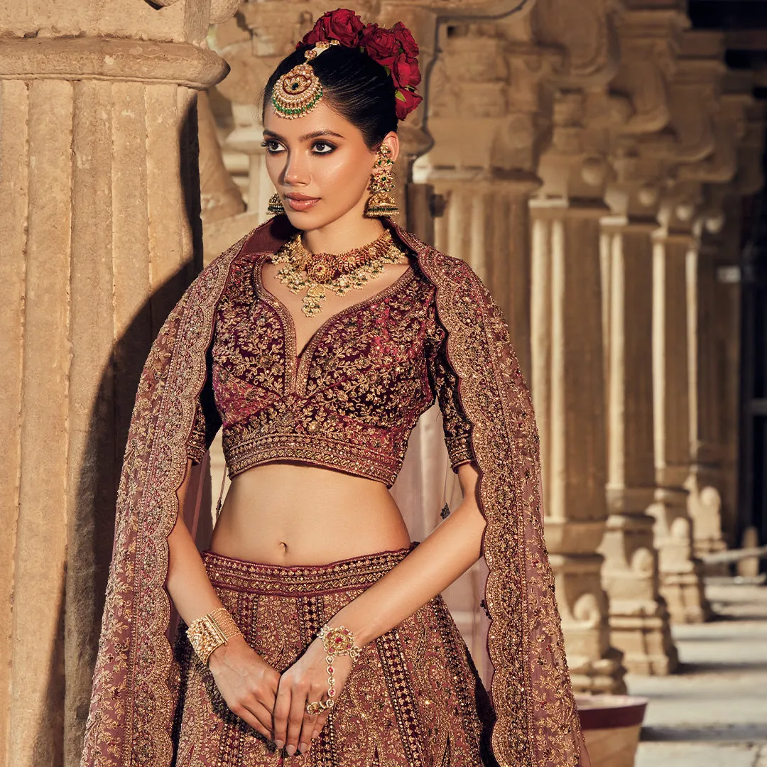 Red and Gold Silk Lehenga Choli Paired with Two Shade Dupattas