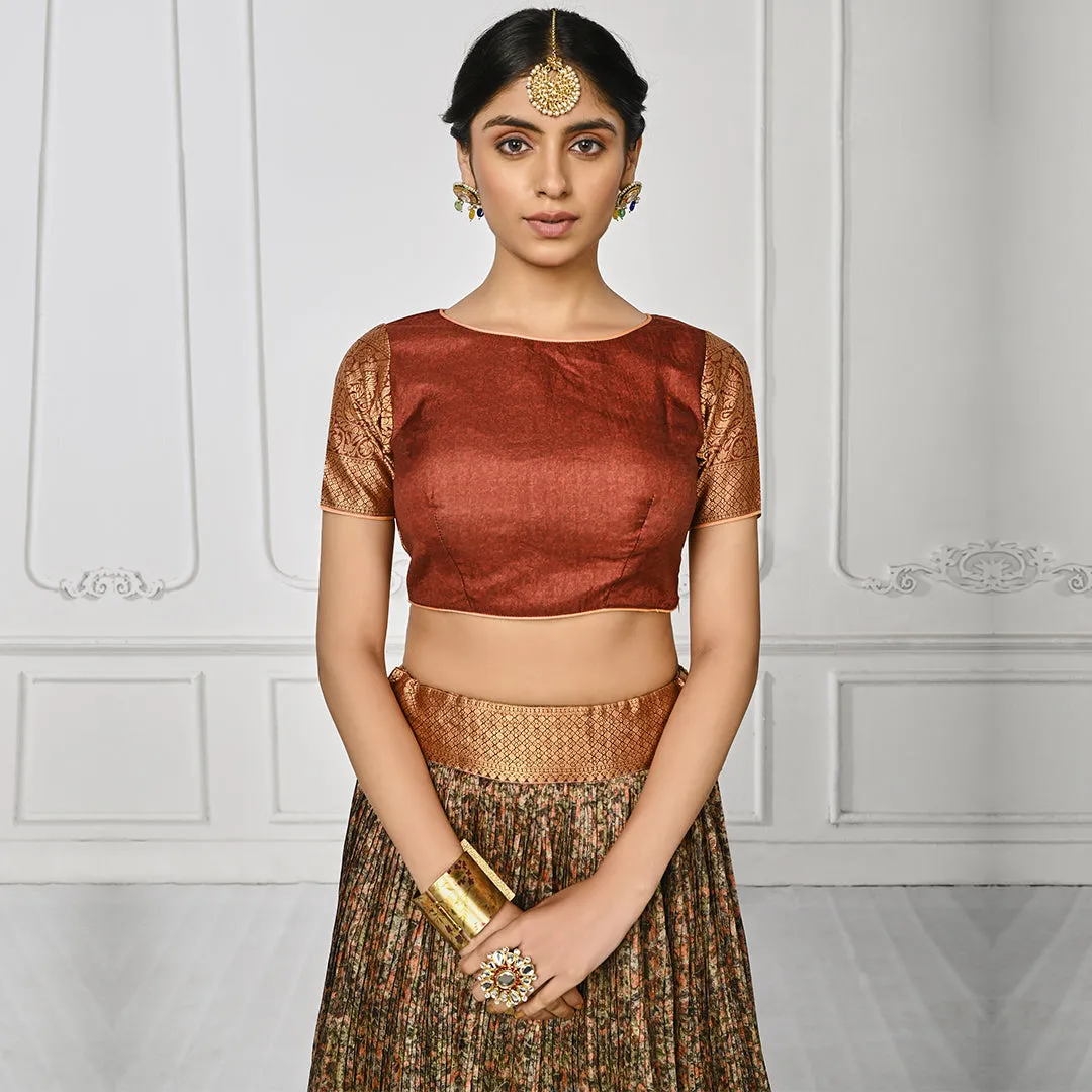 Red Banarsi Lehenga Set with Green Dupatta