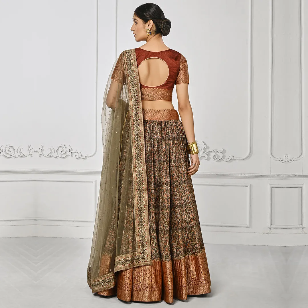 Red Banarsi Lehenga Set with Green Dupatta