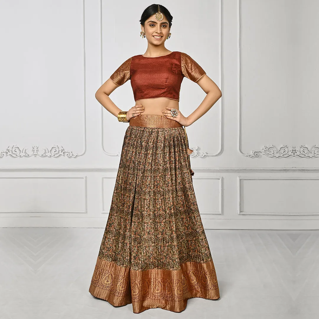 Red Banarsi Lehenga Set with Green Dupatta