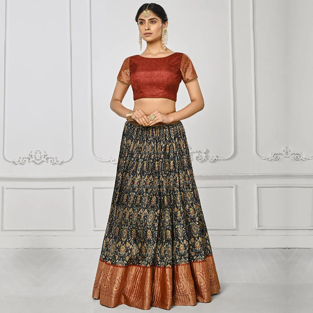 Red Brocade and Multi-coloured Lehenga Set