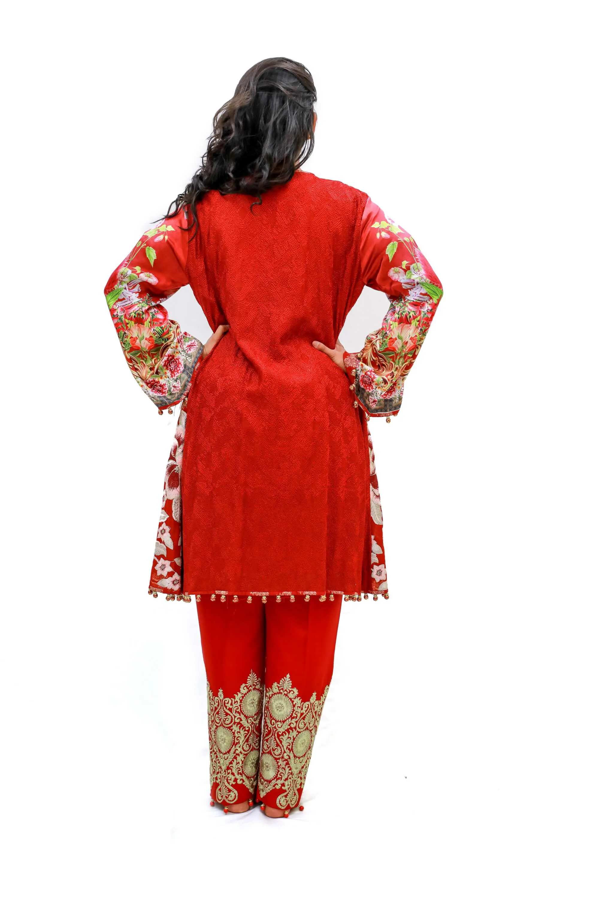 Red Chiffon & Silk Salwar Kameez - Suit