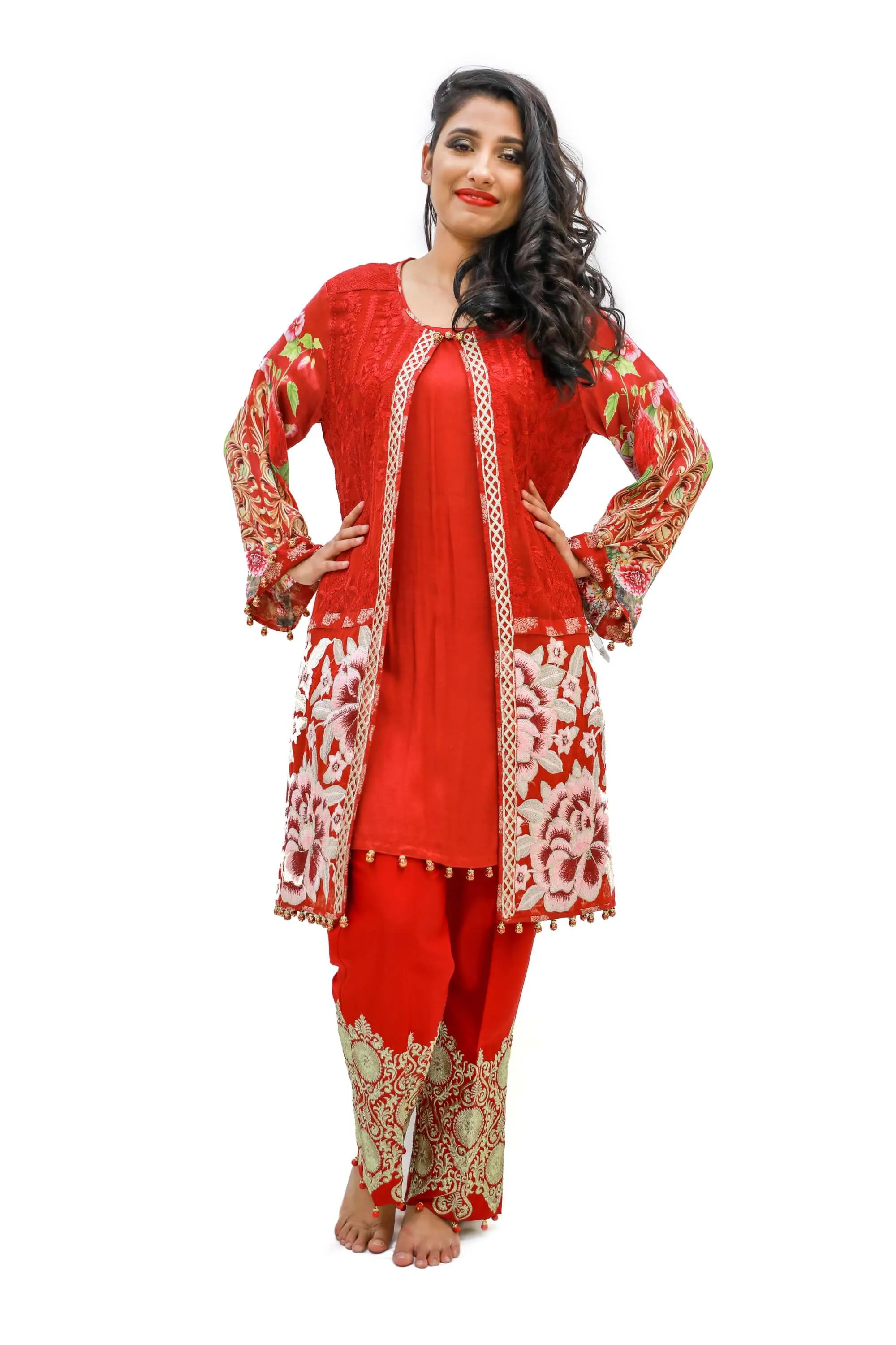 Red Chiffon & Silk Salwar Kameez - Suit