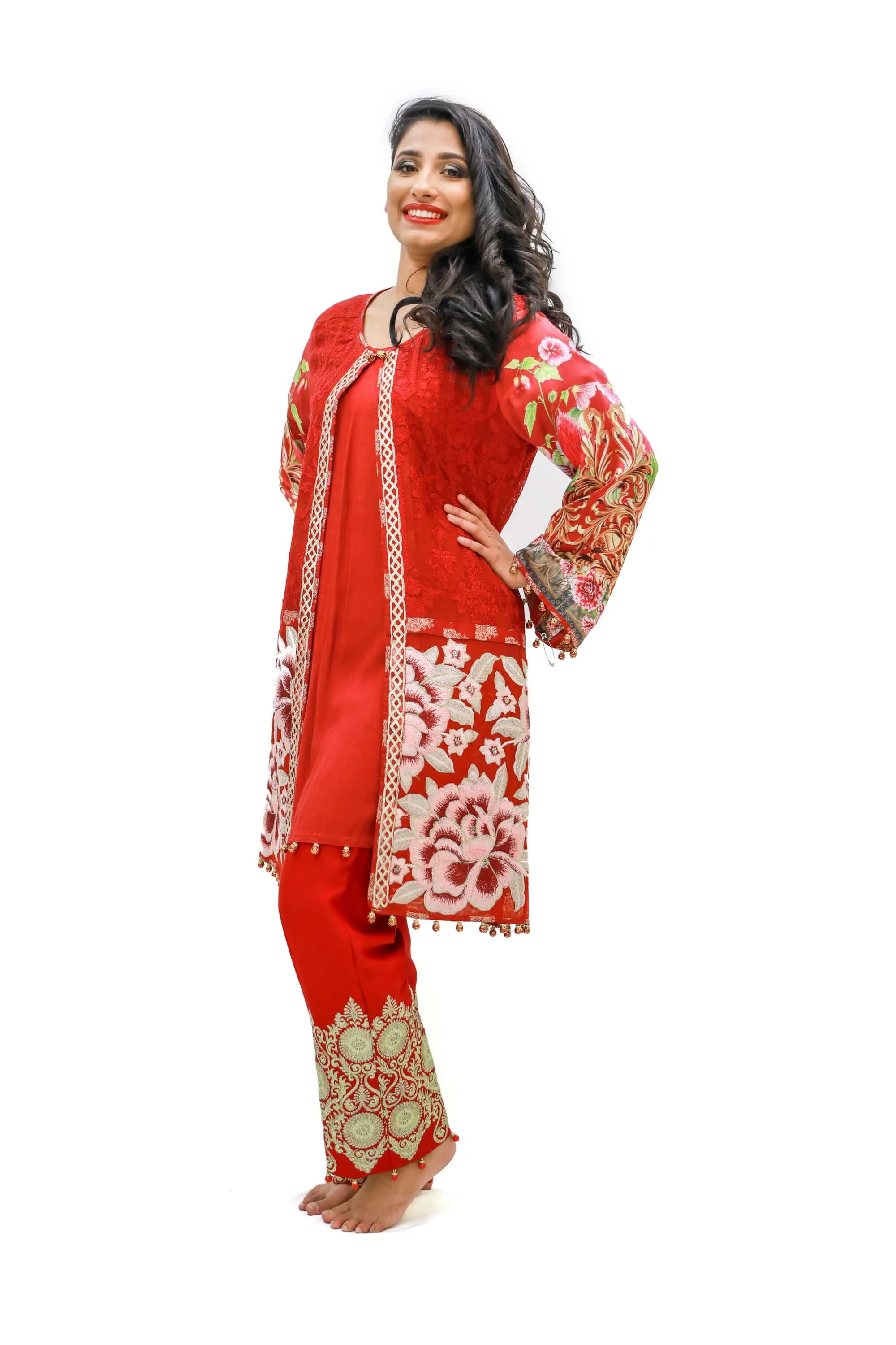 Red Chiffon & Silk Salwar Kameez - Suit