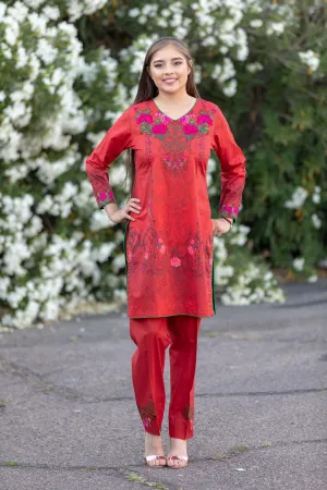 Red Chiffon Salwar Kameez Suit