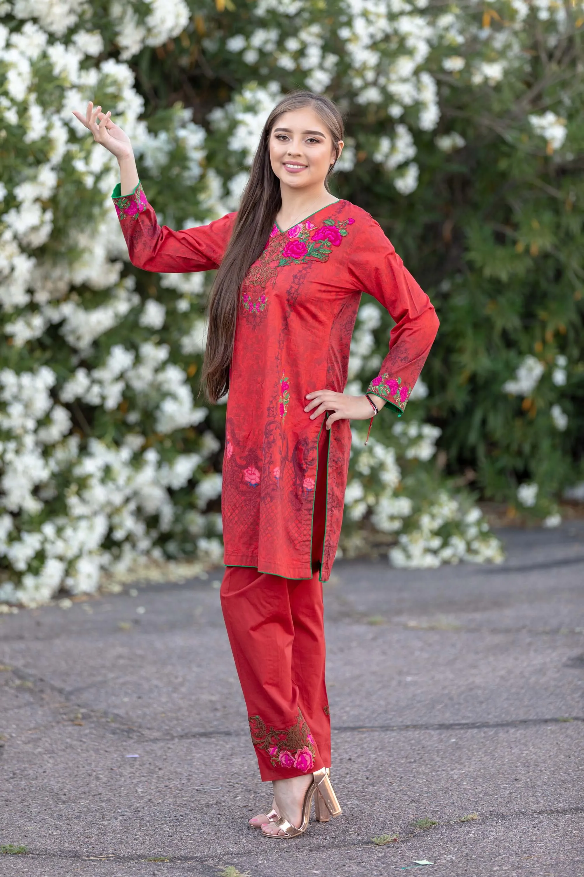 Red Chiffon Salwar Kameez Suit