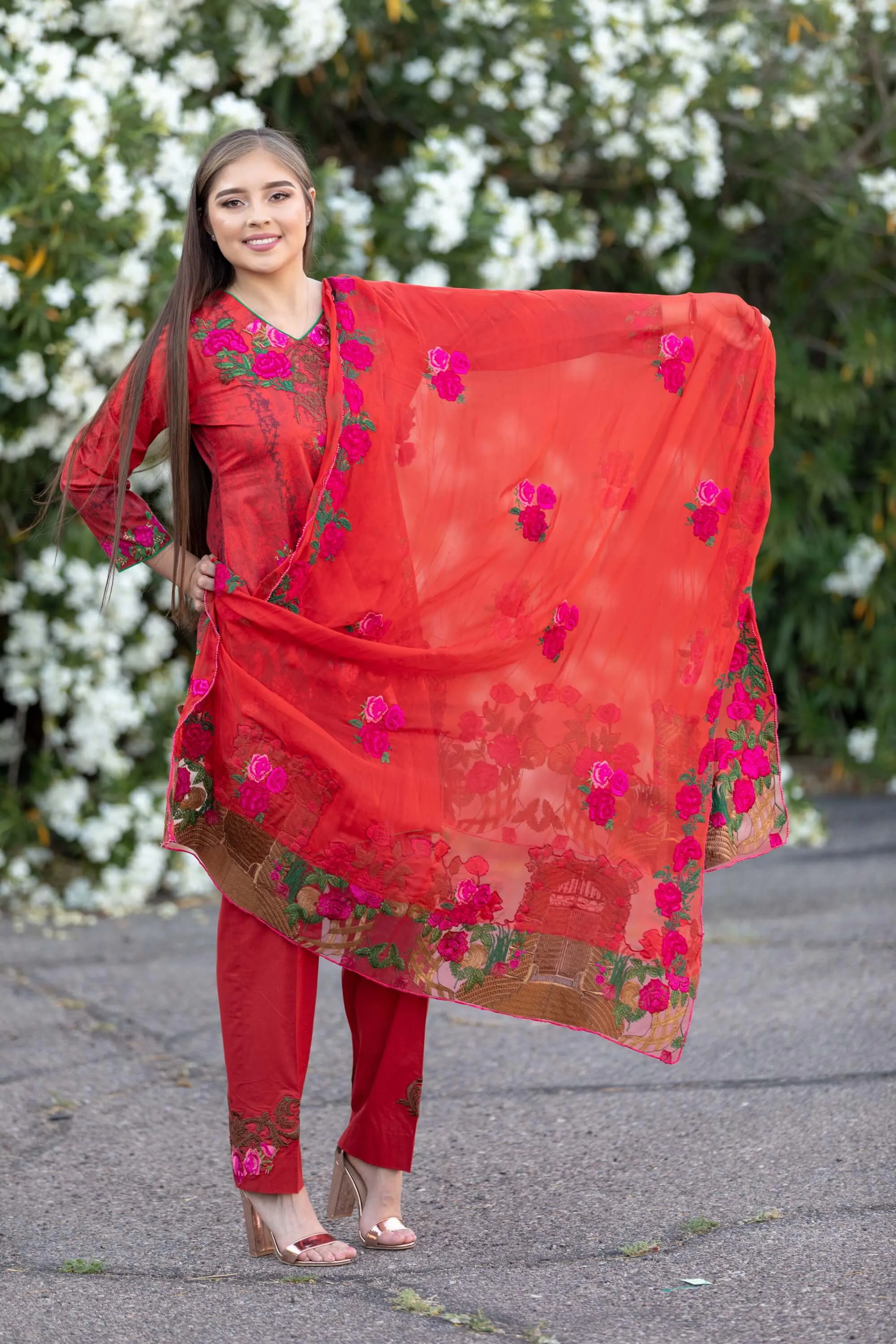 Red Chiffon Salwar Kameez Suit