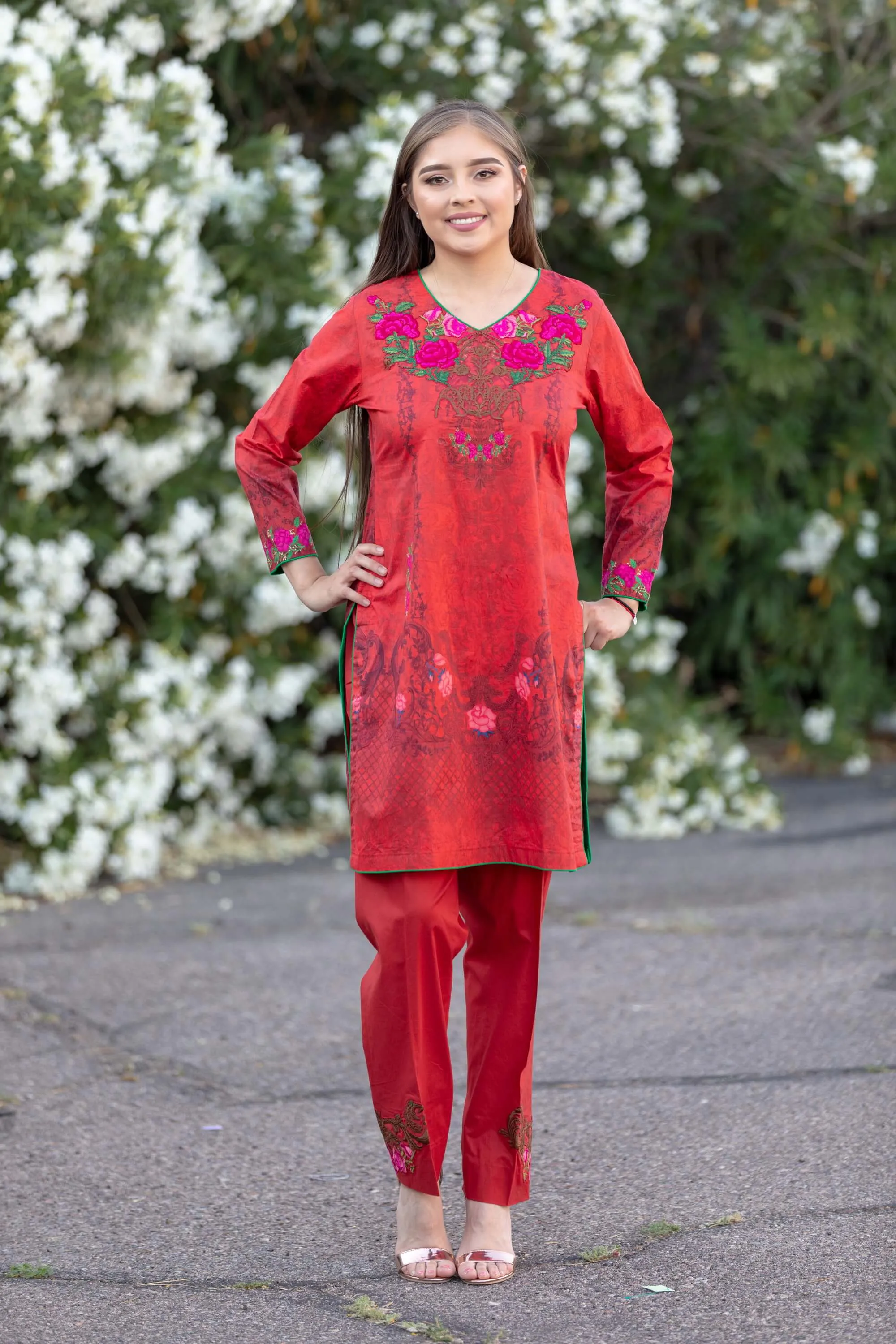 Red Chiffon Salwar Kameez Suit