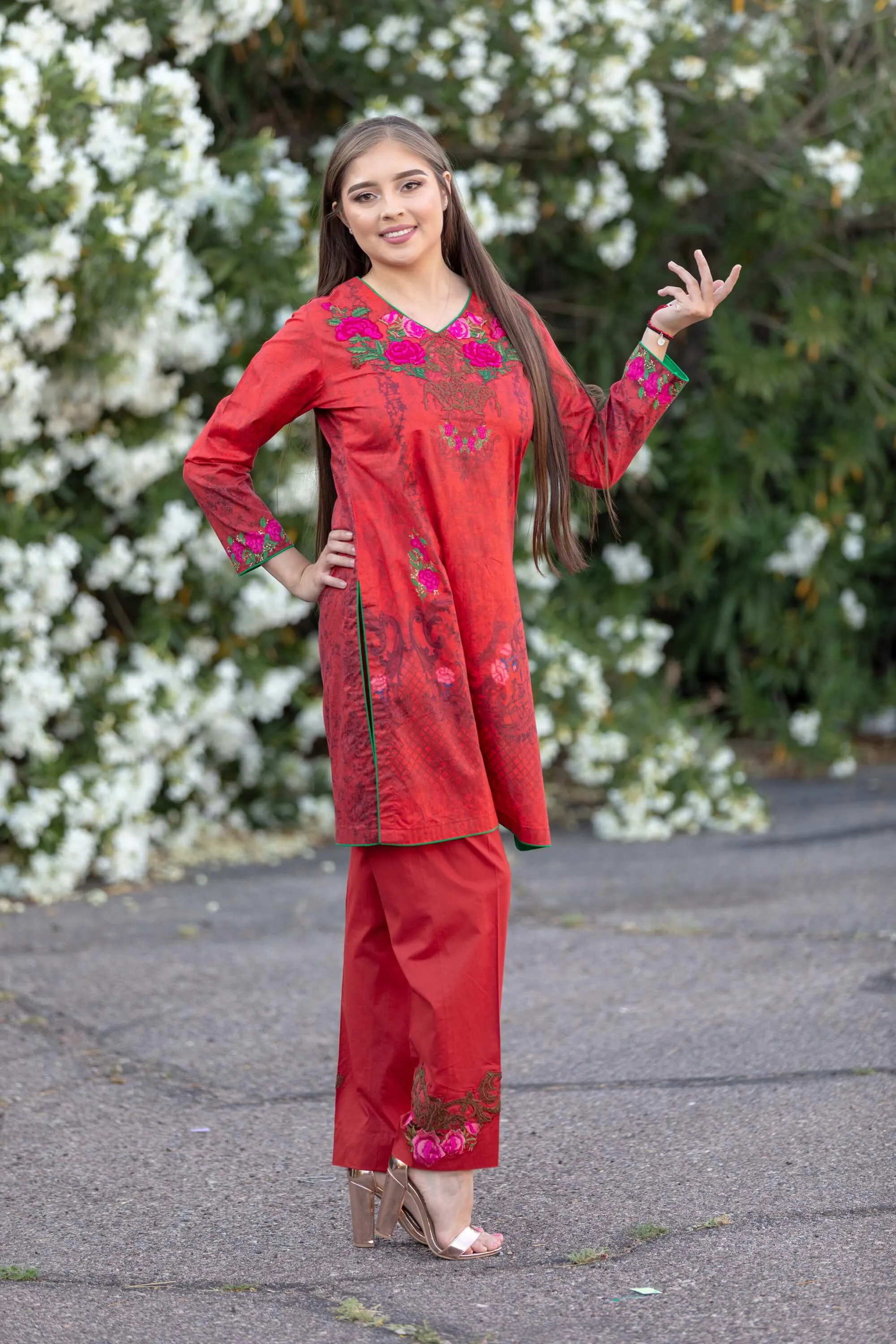 Red Chiffon Salwar Kameez Suit