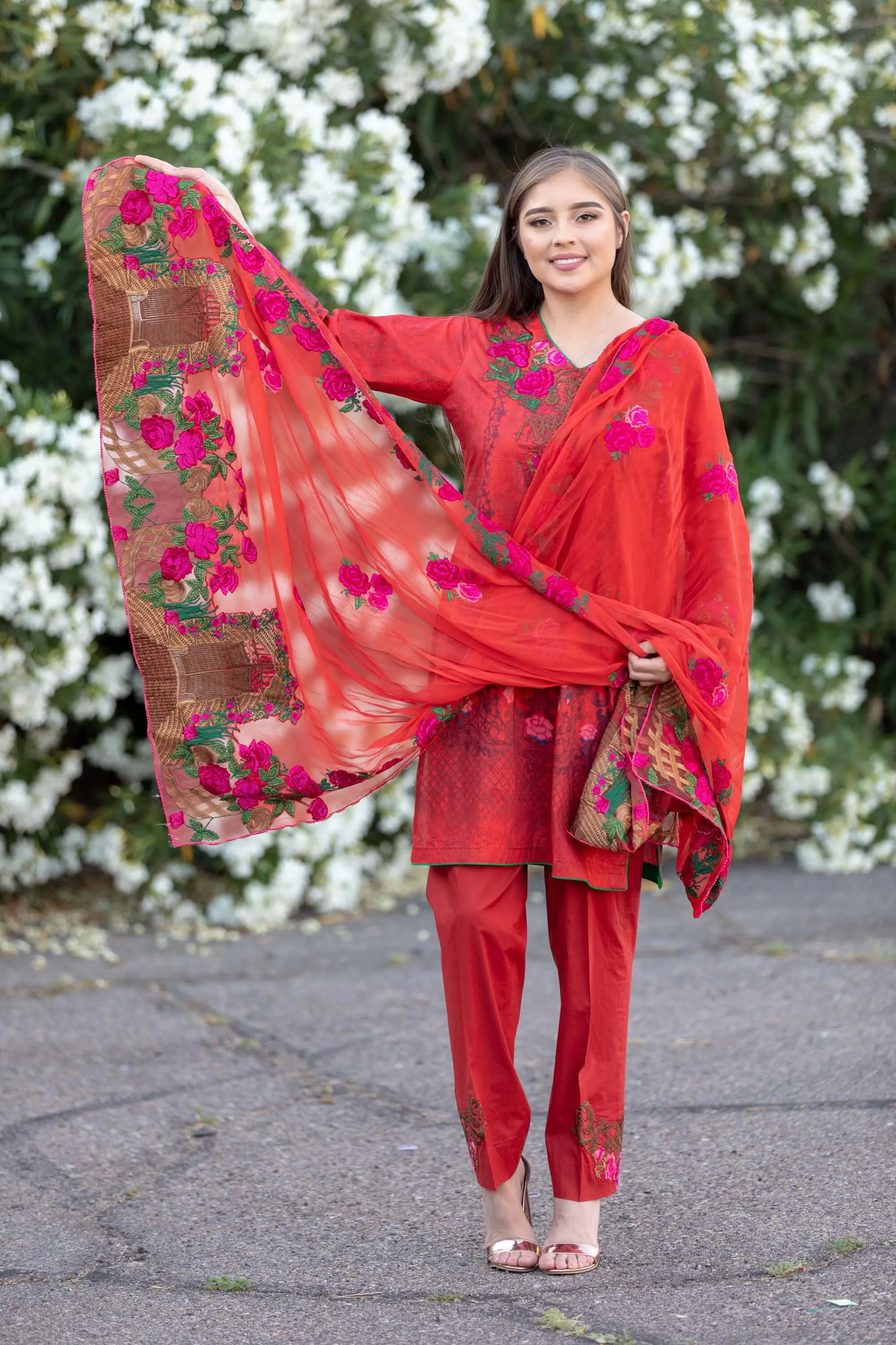 Red Chiffon Salwar Kameez Suit