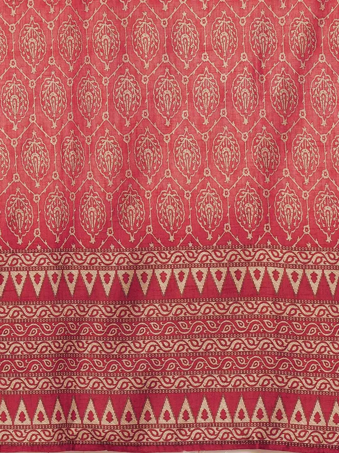Red Kurta Set for Women - Ethnic Print Red Straight Kurta Set With Dupatta For Women
