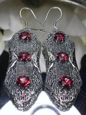 Red Ruby Earrings, Triple Gems, Edwardian Jewelry E42