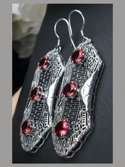 Red Ruby Earrings, Triple Gems, Edwardian Jewelry E42