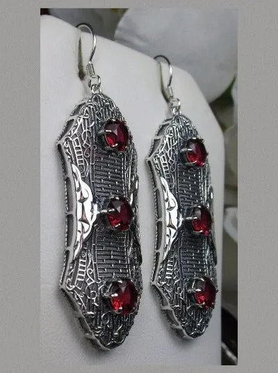 Red Ruby Earrings, Triple Gems, Edwardian Jewelry E42