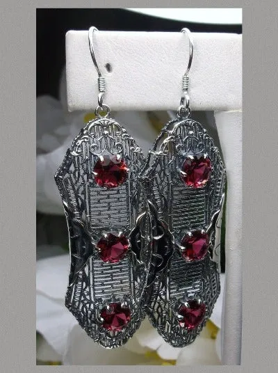 Red Ruby Earrings, Triple Gems, Edwardian Jewelry E42