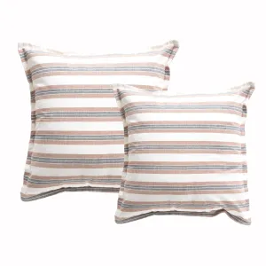Renee Taylor Marina Stripe Stone washed Yarn-dyed Cushion Twin Pack 50 x 50 Cms Polyester Filled Clay