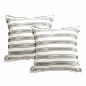 Renee Taylor Marina Stripe Stone washed Yarn-dyed Cushion Twin Pack 50 x 50 Cms Polyester Filled Moss