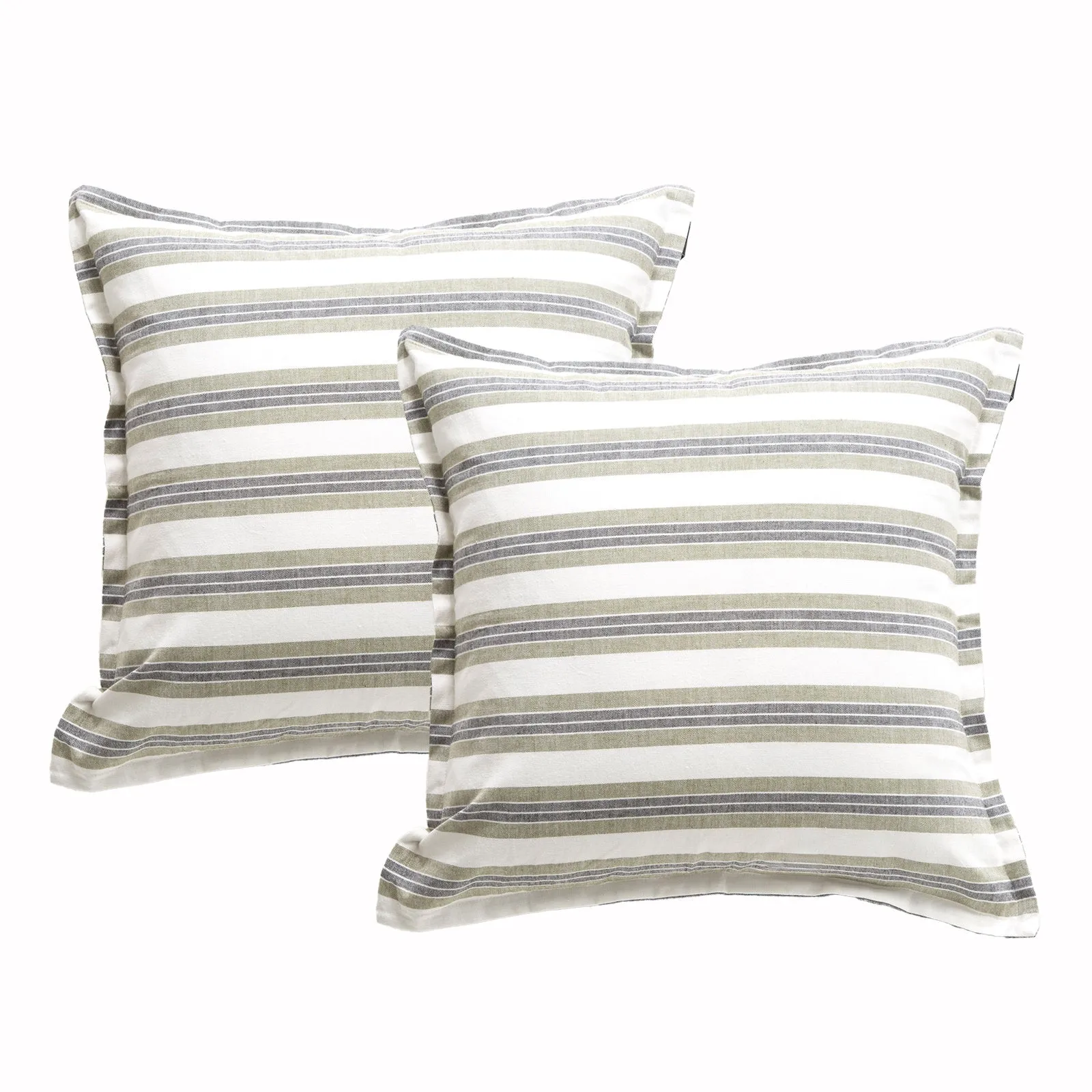 Renee Taylor Marina Stripe Stone washed Yarn-dyed Cushion Twin Pack 50 x 50 Cms Polyester Filled Moss