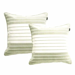 Renee Taylor Palma Stripe Stone washed Yarn-dyed Cushion Twin Pack 50 x 50 Cms Feather Filled Khaki