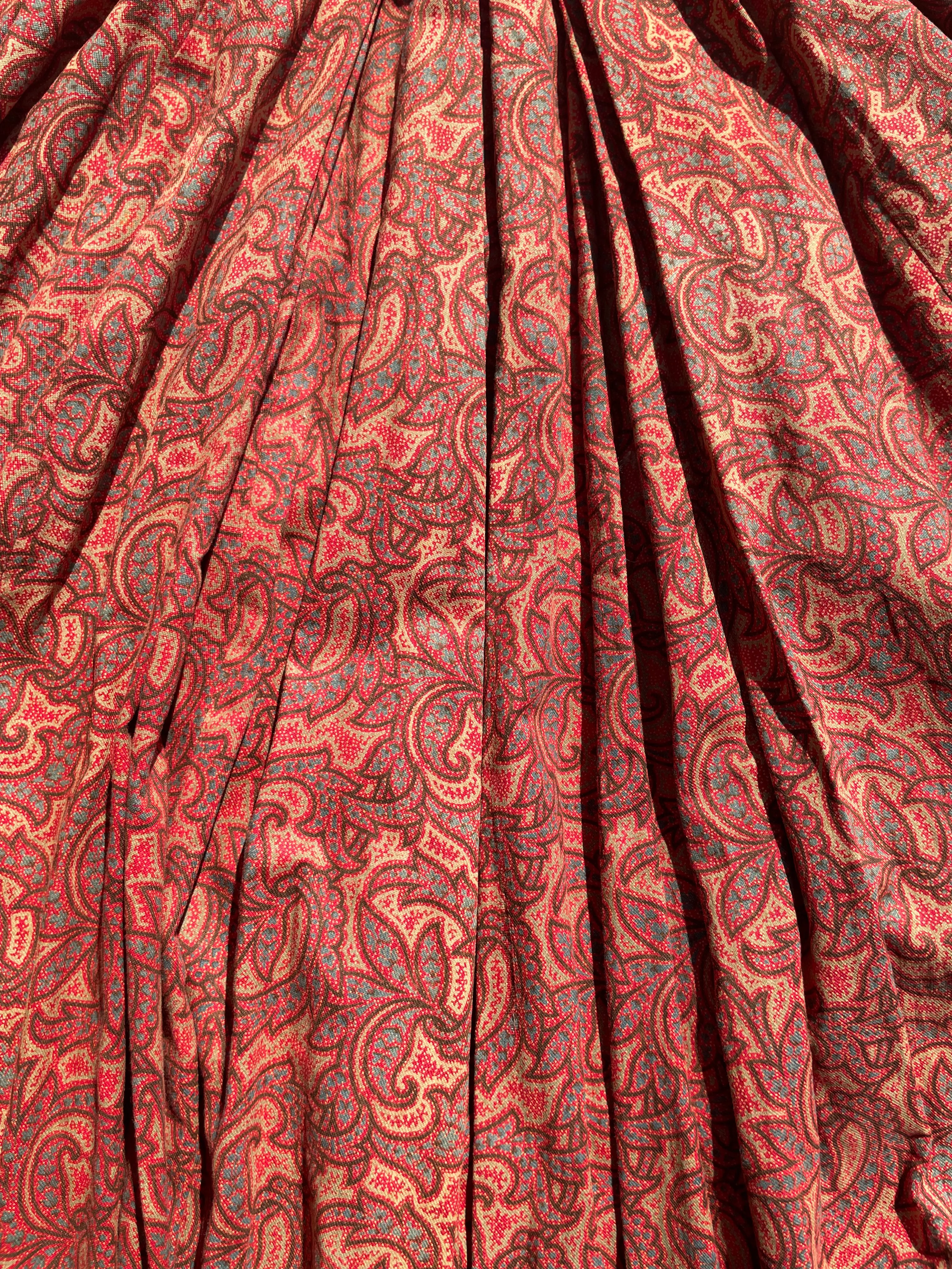 Reserved- 1890s Terracotta Indian Inspired Printed Bishop Sleeve Wrapper Gown