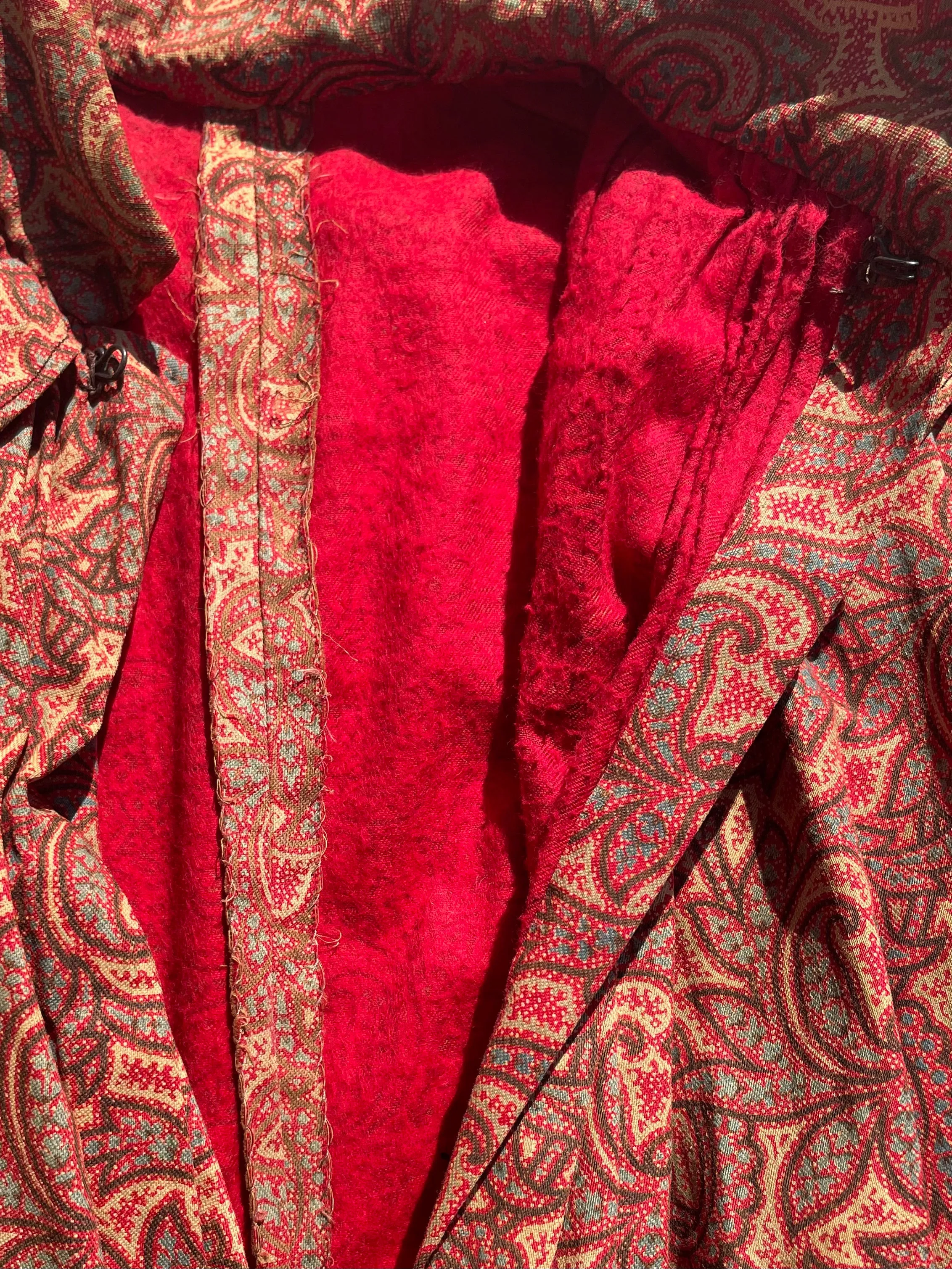 Reserved- 1890s Terracotta Indian Inspired Printed Bishop Sleeve Wrapper Gown