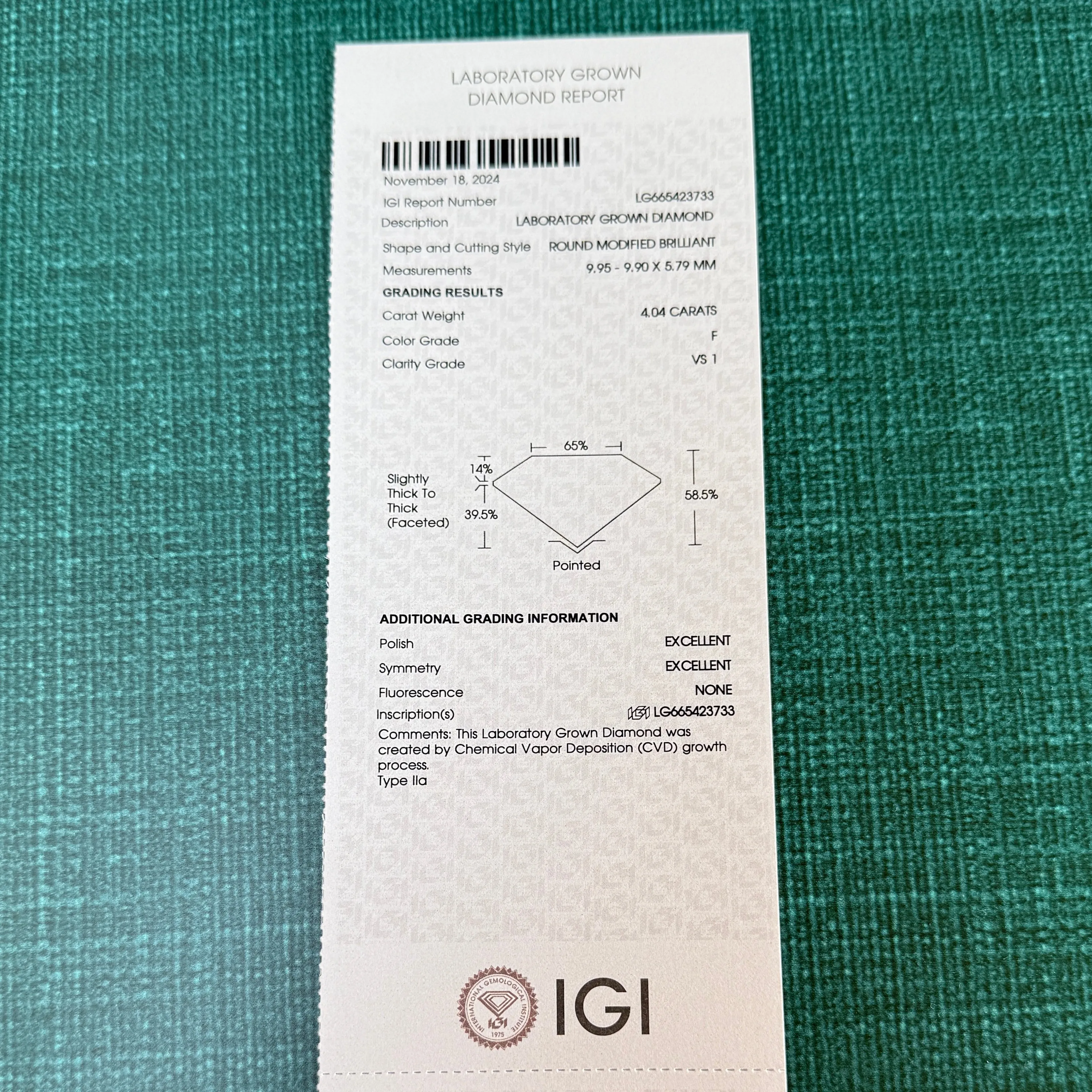 RESERVED FOR A- Payment 4-4.04ct Portuguese Cut Lab Diamond IGI Cert.