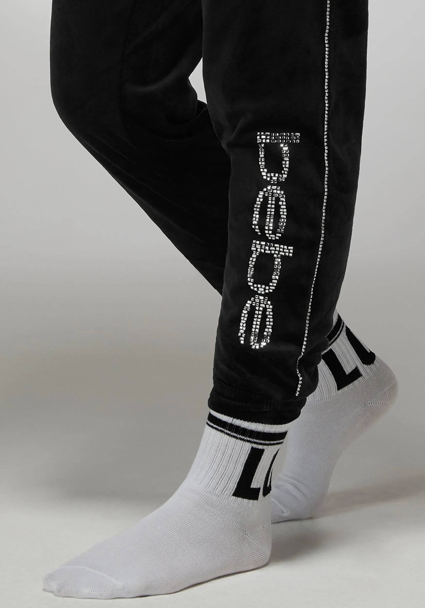 Rhinestone Detail Velour Jogger
