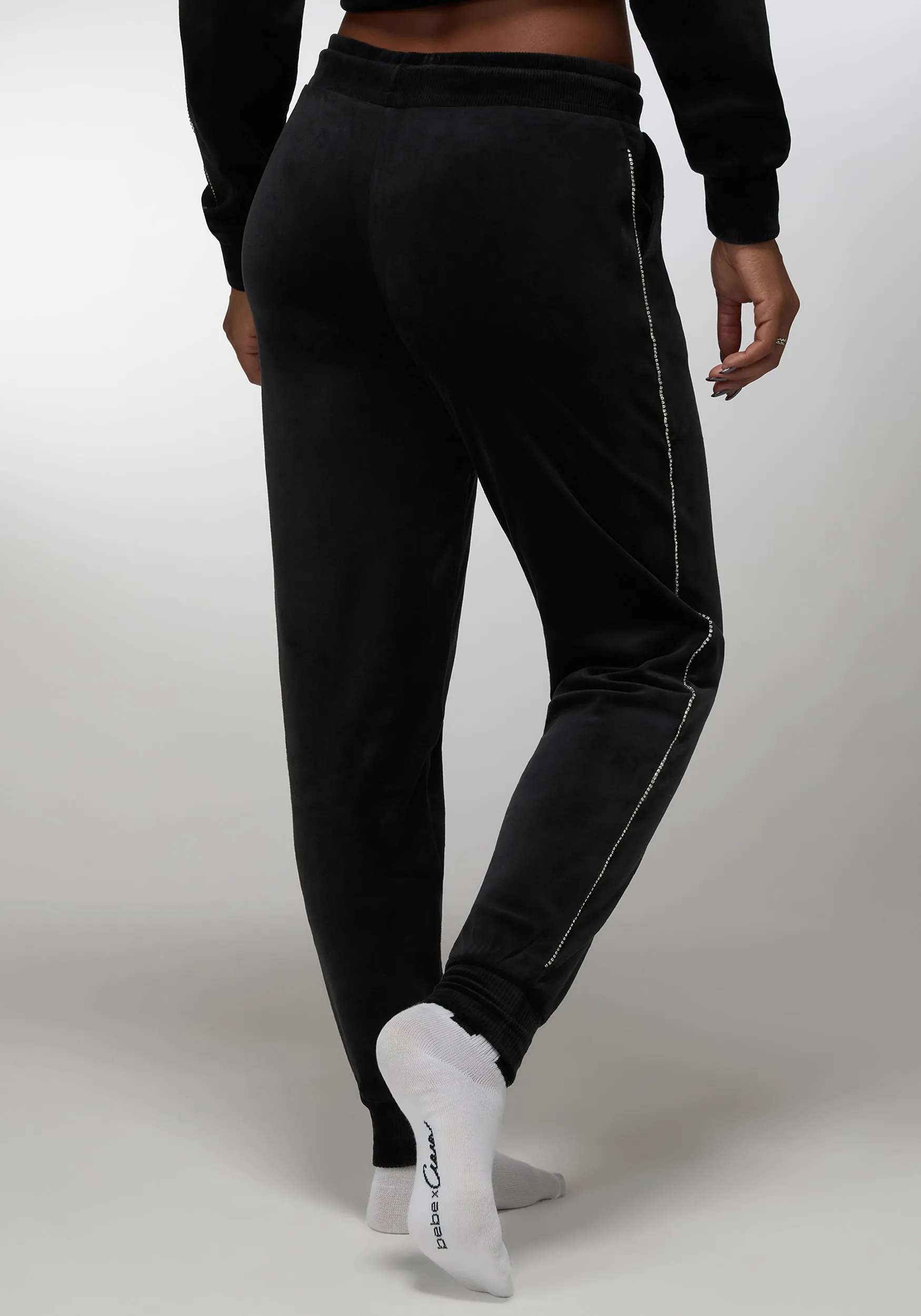 Rhinestone Detail Velour Jogger
