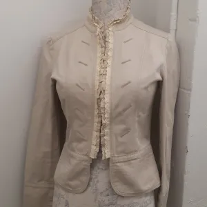 Romeo &amp; Juliet Couture Cream Lace trim Crop Jacket Military Victorian blazer