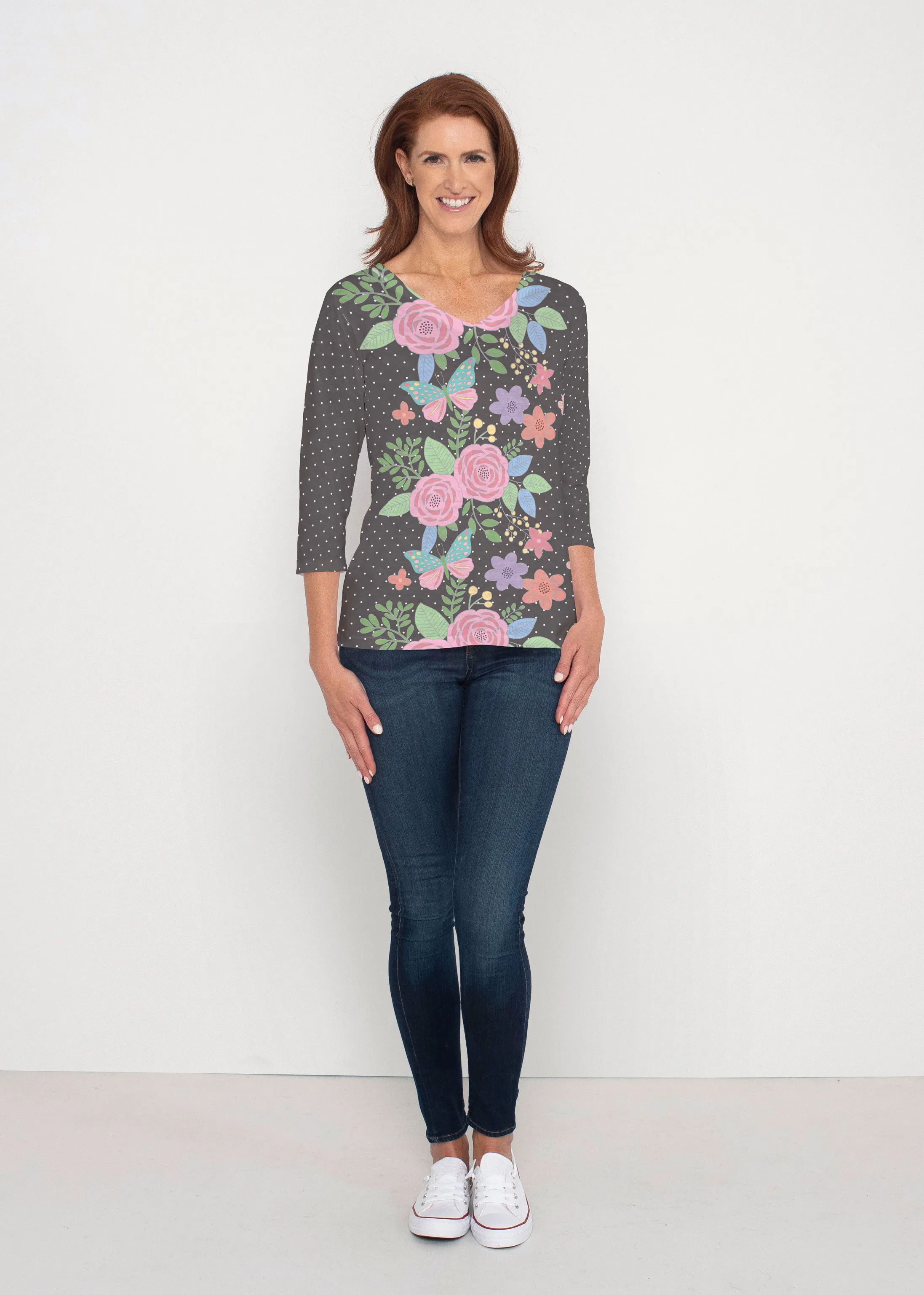 Rosalyn (14298) ~ Signature 3/4 Sleeve V-Neck Top