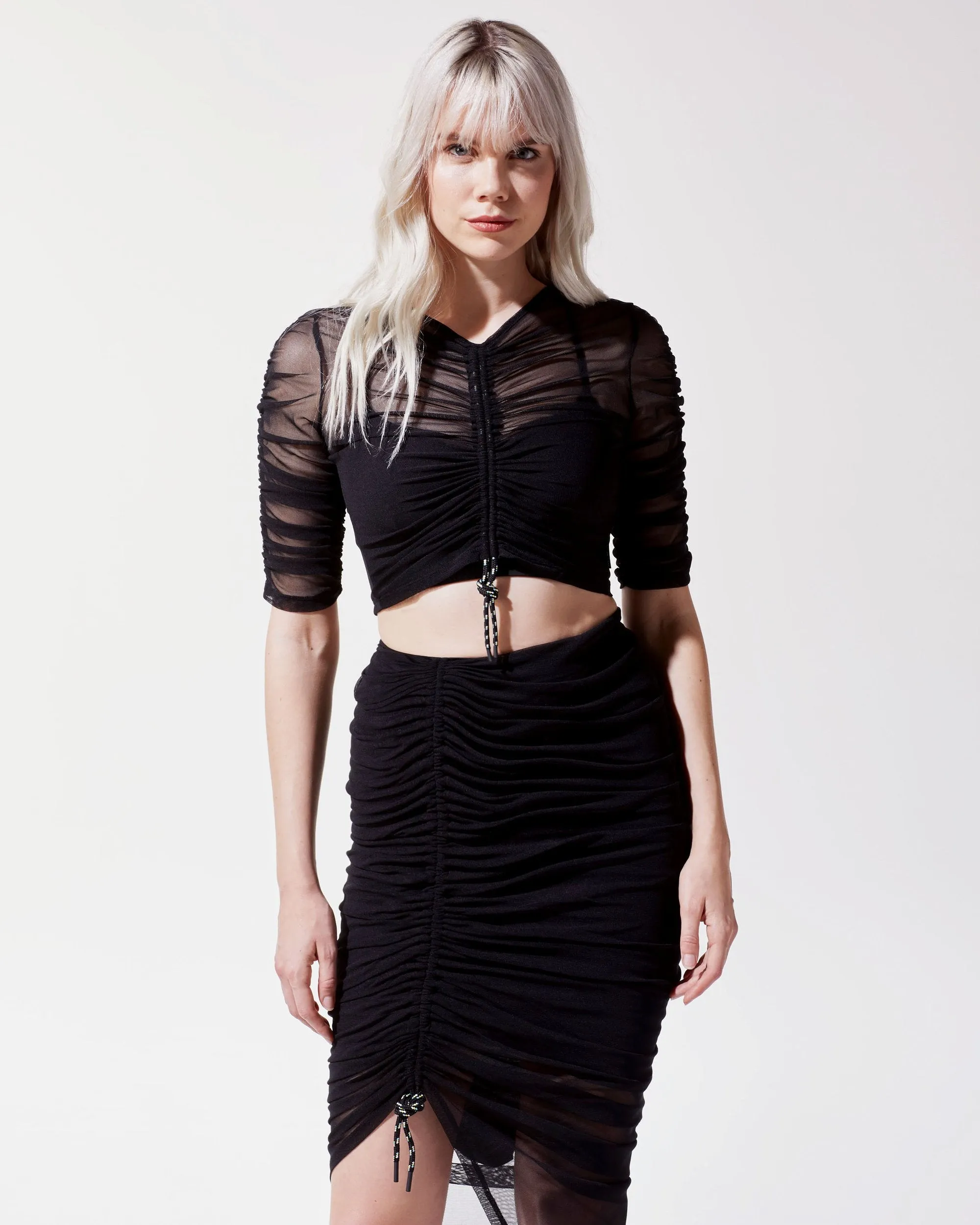 Ruched Mesh Top Shade in Black - TOP ONLY