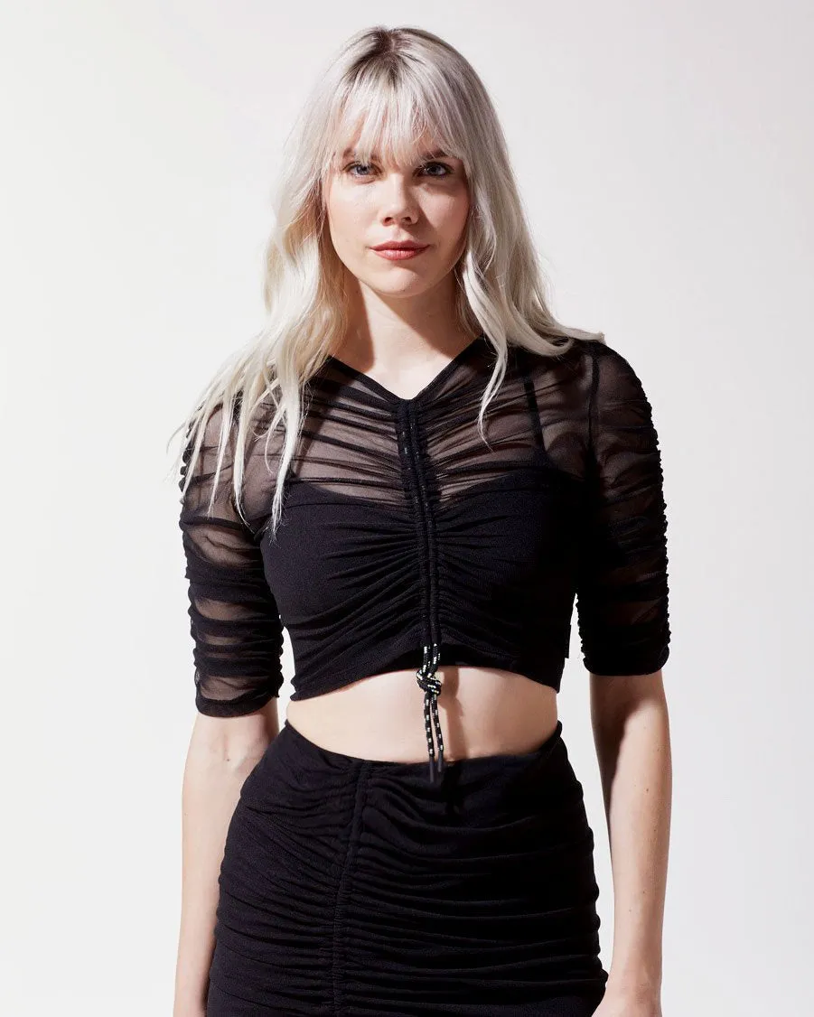 Ruched Mesh Top Shade in Black - TOP ONLY