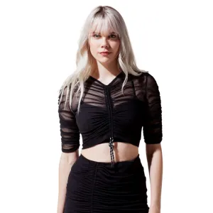Ruched Mesh Top Shade in Black - TOP ONLY