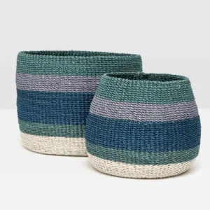 Samal Striped Basket Set  - Teal, Denim, Ivory & Lavendar - FLOOR SAMPLE / SHOWROOM STOCK
